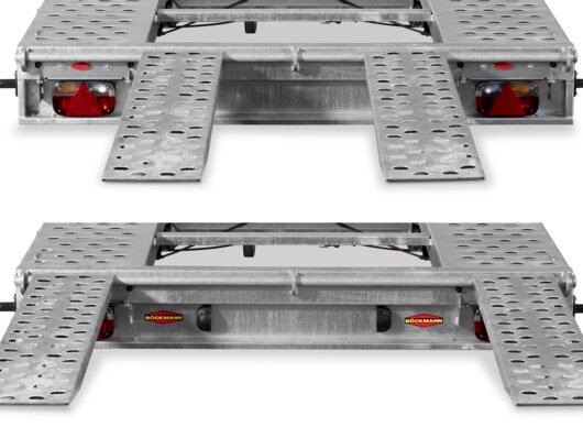 Böckmann Fahrzeugtransporter Mehrwert Auffahrschienen in der Breite verstellbar